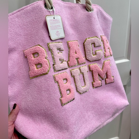 🦋Gloss & Glo BEACH BUM terry tote bag with patches - Picture 3 of 5